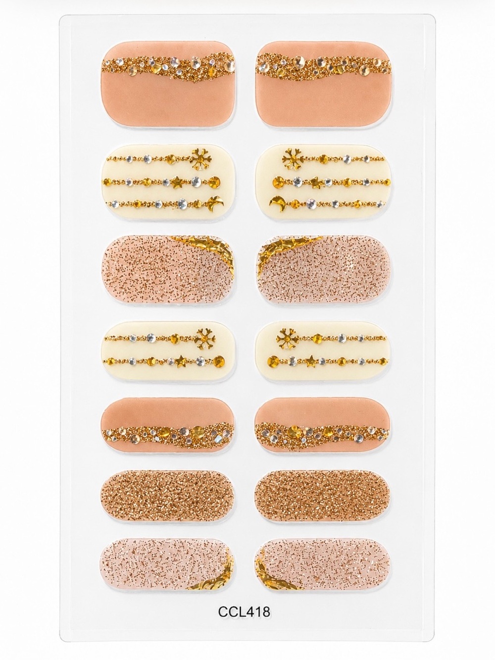 4 Gel Nail Wraps Bundle Pink Gold Glitter Rhinestone Semi Cured Gel Nail Strips - Picture 3 of 5